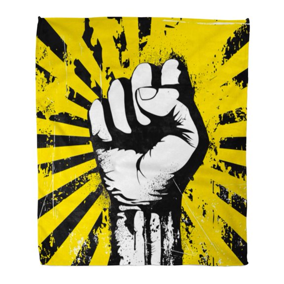 SIDONKU Flannel Throw Blanket Black Graffiti of Clenched Fist Held High in Protest Soft for Bed Sofa and Couch 50x60 Inches
