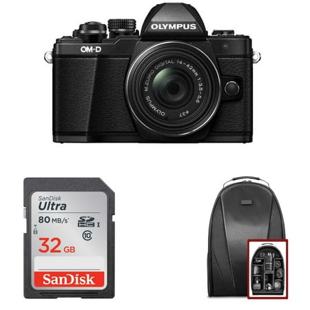 Olympus OM-D E-M10 Mark II Camera w/ M.Zuiko Digital ED 14-42mm EZ Lens (Black) + 32GB Card +
