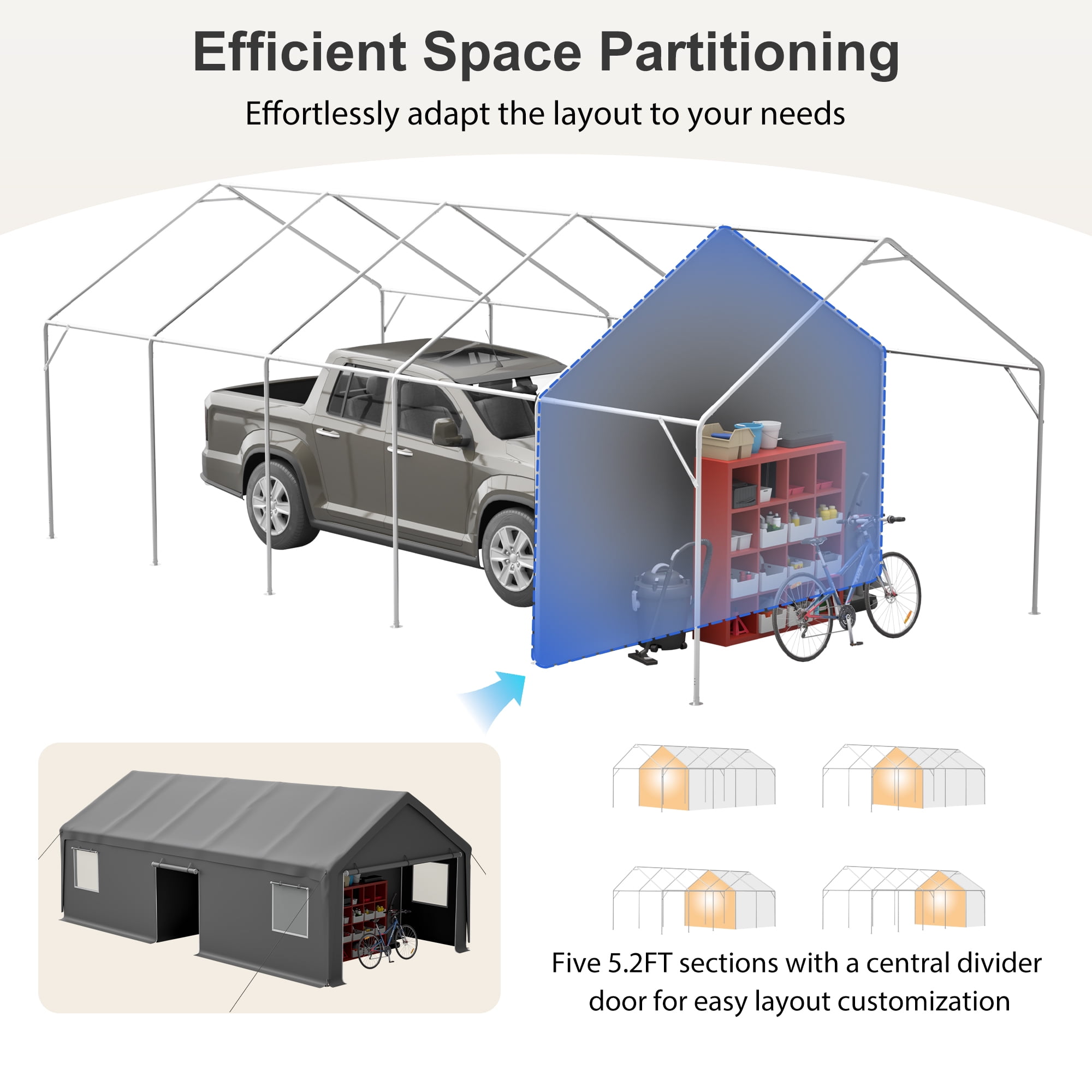 Carport 13' x 26' Heavy Duty Carport Canopy with 2 Roll-up Doors, Removable End Walls & Ventilated Windows, Galvanised Frame Portable Outdoor Garage, Car Canopy with All-Season Tarp