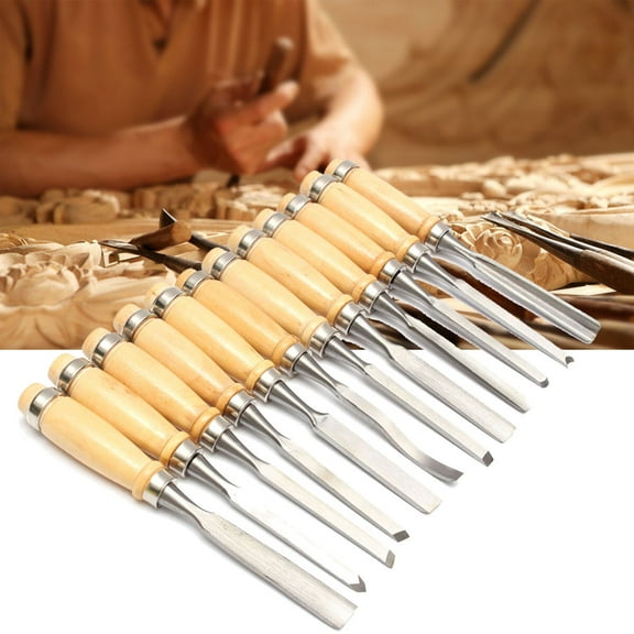 12Pcs Wood Carving Hand Chisel Tool Set Woodworking Professional Steel Gouges