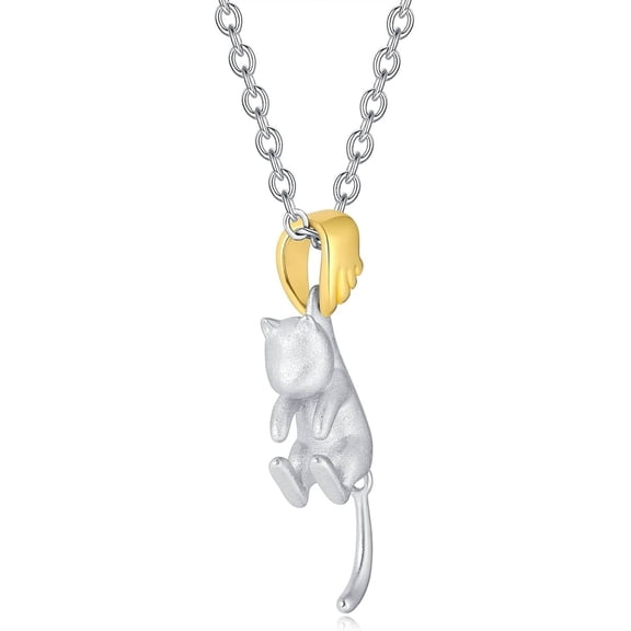 Silver Cat Themed Necklaces for Women Dainty Hanging Animal Jewelry for Cat Lover Cute Pendent Necklace Trendy Lady Mom Gifts Birthday Jewelry Gift Christmas