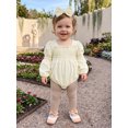 thumbnail image 6 of RUINIXCW Infant Girl Outfit Puff Long Sleeve Square Neck Bubble Romper and Headband, 6 of 8
