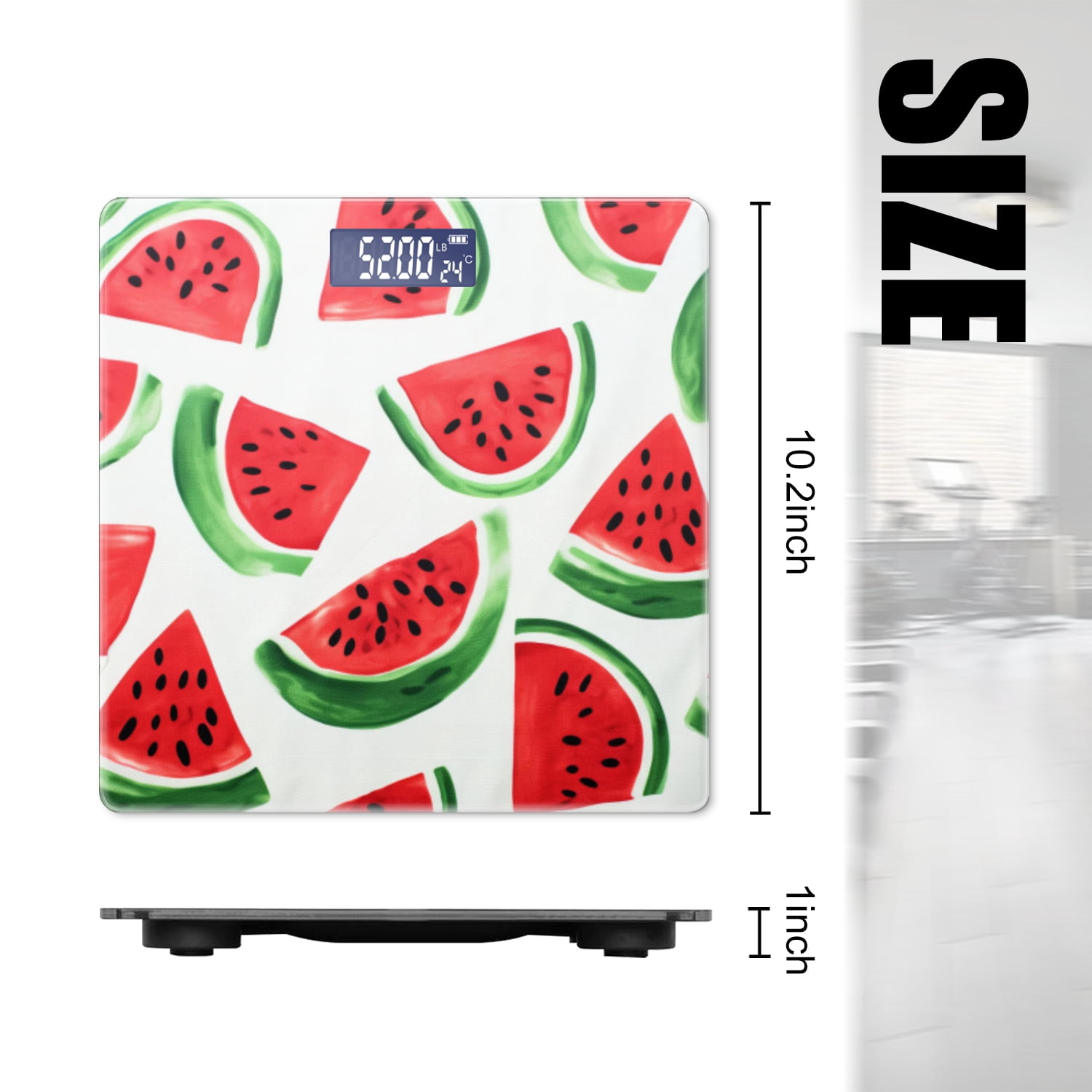 High Precision Body Weight Scale Smart Bathroom Scales with Large LCD Display(400lbs),Decorative for Bedroom-Watermelon On White Background Of Simple Watercolor Style