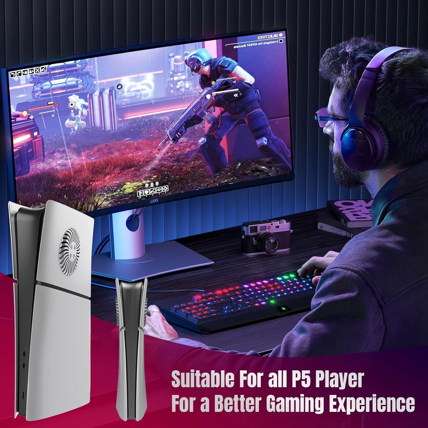 Slim Digital Edition Cover Plates with Cooling Vents for PS5 Slim Console, Shell Panels Compatible with PlayStation 5 Slim Accessories Protective Replacement Faceplate (Silver)
