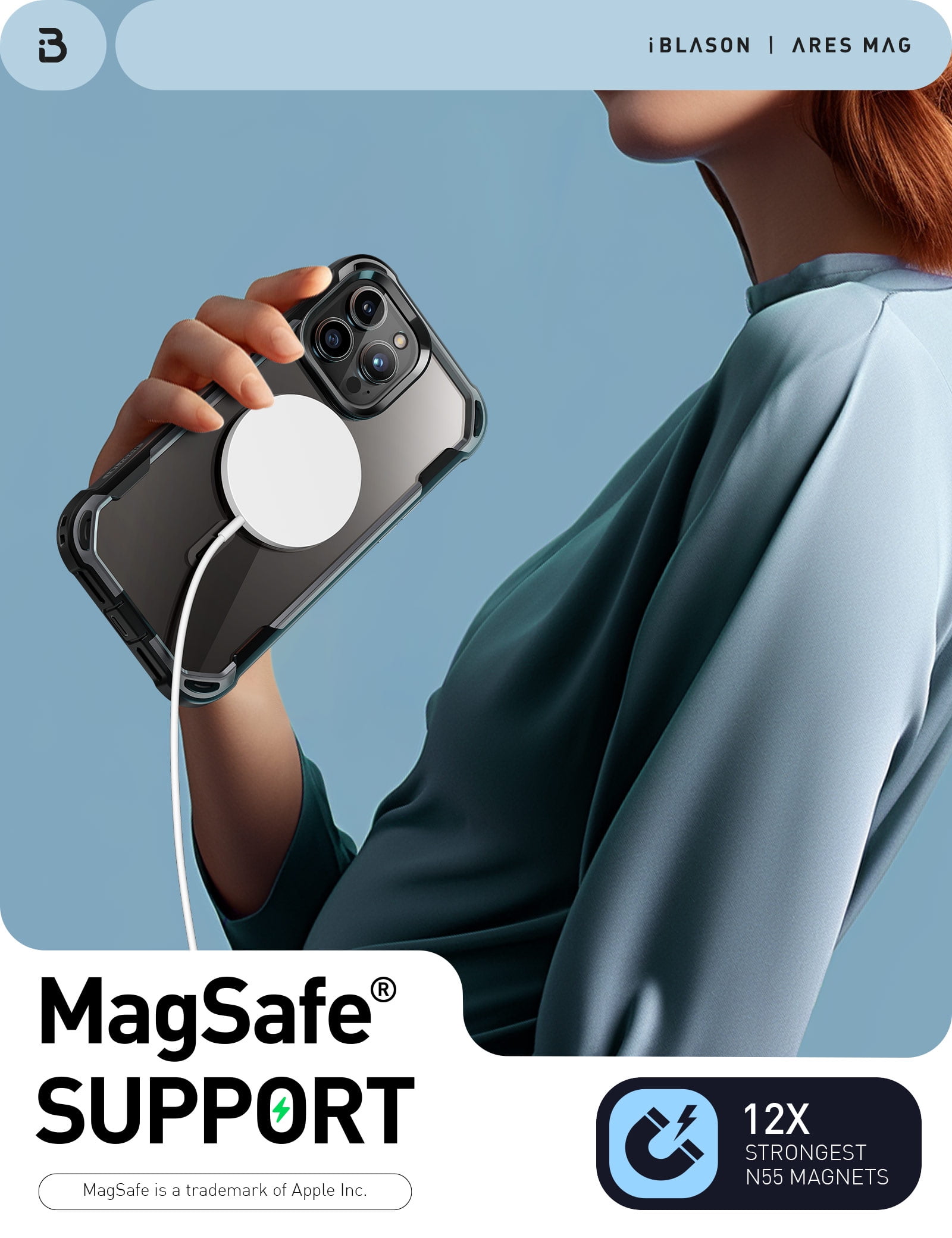 i-Blason Ares Mag for iPhone 15 Pro Max Case [6.7 inch] with Screen Protector, [Compatible with MagSafe] Clear Slim Full-Body Shockproof Rugged Bumper Case (Black)