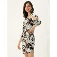 thumbnail image 2 of DressBerry Women's Printed Poly Crepe Dress Casual Summer Long Puffed Sleeves Above Knee Length High Waist Square Neck Buttoned Front Western Style Light Weighted Straight Cut Short Dress, 2 of 7
