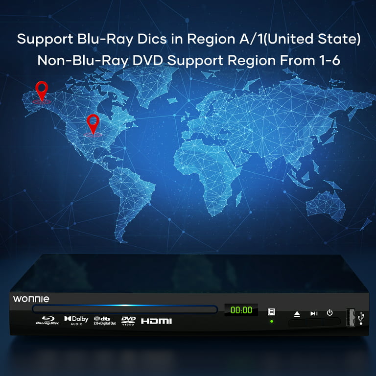 WONNIE Blu DVD Player for TV, Portable Blu Ray Player with HDMI/AV/Coaxial Output, 1080P Full HD CD Player, Support Region A1 Blu Ray, USB Input, Built-in PAL/NTSC System - Walmart.com
