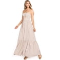 thumbnail image 4 of Flying Tomato Women's Halter Smocked Summer Stripe Maxi Dress (M, Taupe), 4 of 5