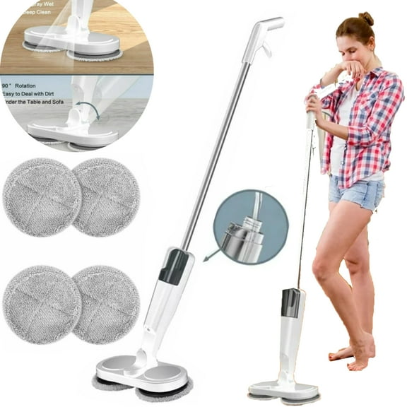 Cordless Electric Mop, Dry Wet Dual Use Floor Mop, Rechargeable Water Spray Mop,Powerful Floor Cleaner and Scrubber, Polisher For Hardwood, Tile Floors, Quiet Cleaning & Waxing,White