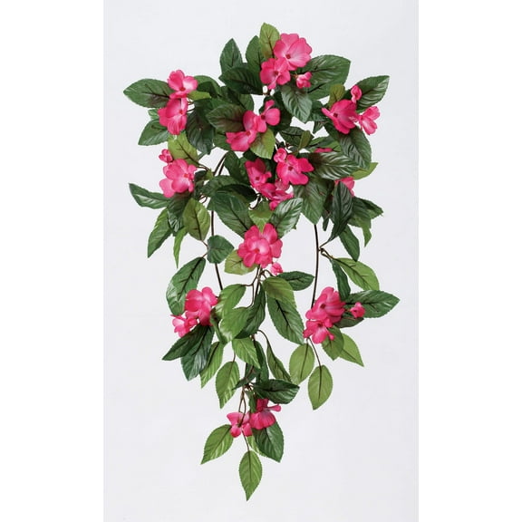 OakRidge Artificial Impatiens Hanging Stem – Dark Pink, 25” Long – Faux Floral Home Décor for Indoor/Outdoor Use