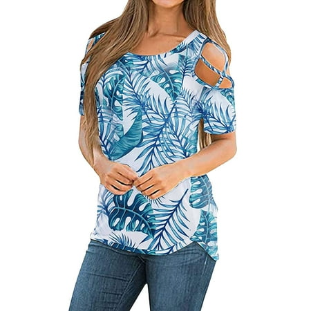 

Dtydtpe Women Floral Printed Short Sleeve Strappy Cold Shoulder T Shirt Tops Blouses Thin T Shirts Women under Scrub Women Long Sleeve Shirts Shirts for Women with Sleeves Juniors Active Shirts All