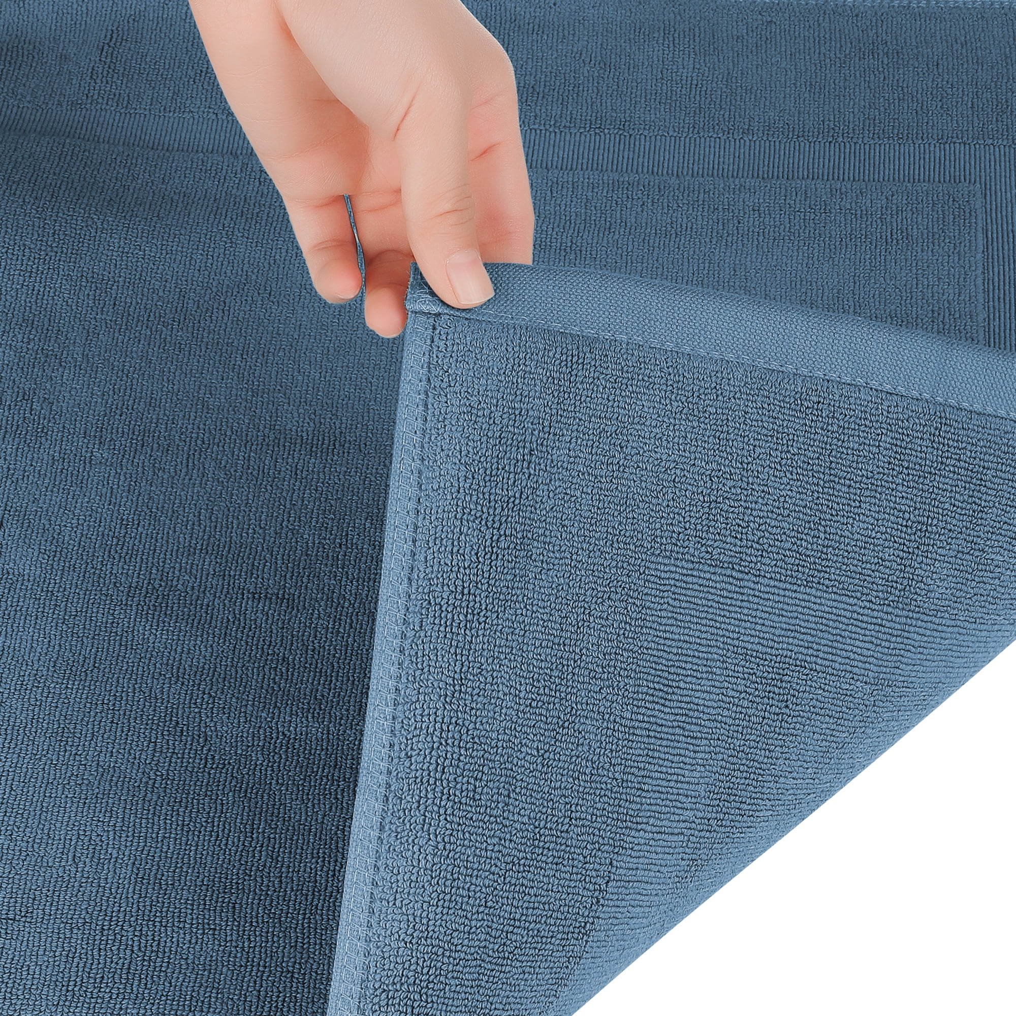 Unique Bargains 3 Pcs Towel Cotton Banded Mat Reversible Step Out Rug Dark Blue 16" x 24"
