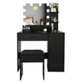 thumbnail image 4 of Smuxee Modern Drawer Vanity Set with Mirror and LED Lights,Makeup Dresser Table with 3 Shelves,Black, 4 of 7