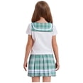 thumbnail image 2 of Doomiva Kids Girls Plaid Mini Skirt Set Sailor Short Sleeve Top with Pleated Tartan Skirt School Uniform Outfit Green 160, 2 of 7
