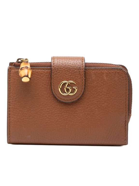 Pre-Owned Gucci GG Marmont Bamboo Bi-fold Wallet Medium 739498 Brown Leather Women's GUCCI