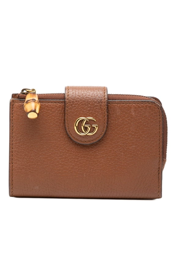 Pre-Owned Gucci GG Marmont Bamboo Bi-fold Wallet Medium 739498 Brown Leather Women's GUCCI