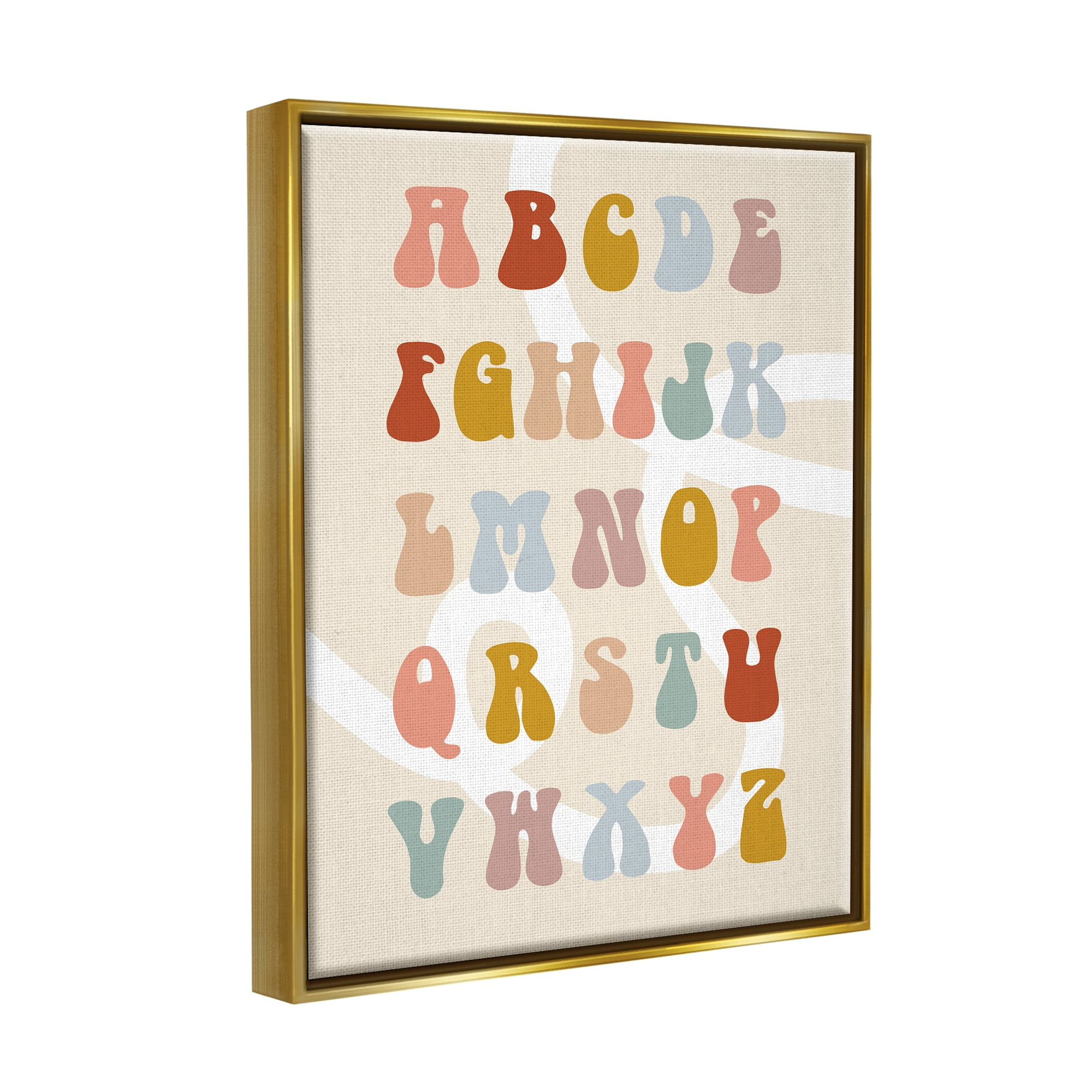 Stupell Industries Alphabet with White Spiral Typography Painting Gold Floater Framed Canvas Art Print Wall Art, 25 x 31