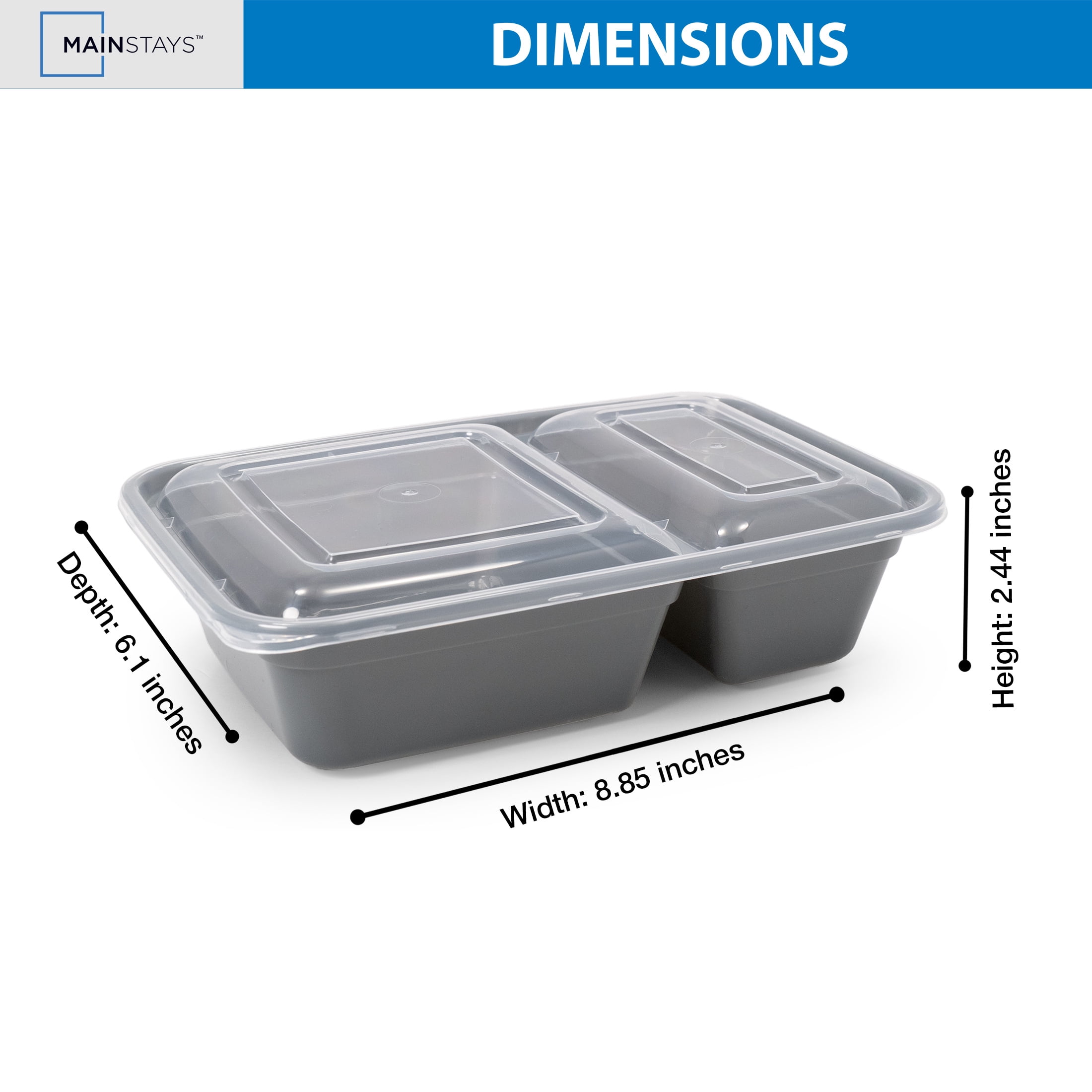 Mainstays 5-Pack 2-Compartment BPA-Free Plastic Meal Prep Food Storage Containers, 0.9L, Soothing Grey