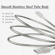 Verizon Google Pixel 2 Metal Braided Type-C USB Cable Charging Power Sync Wire 6ft Long USB-C Data Cord [Silver] L3P