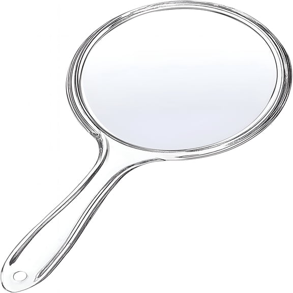 HBMYN Handheld Mirror with Handle 3.9" W X 8.3" L Hand Mirror Small Double-Sided Magnifying Mirror 1X 2X, Handle Makeup Mirror, Acrylic Handheld Mirror Rounded Shape, Transparent 1 Pcs