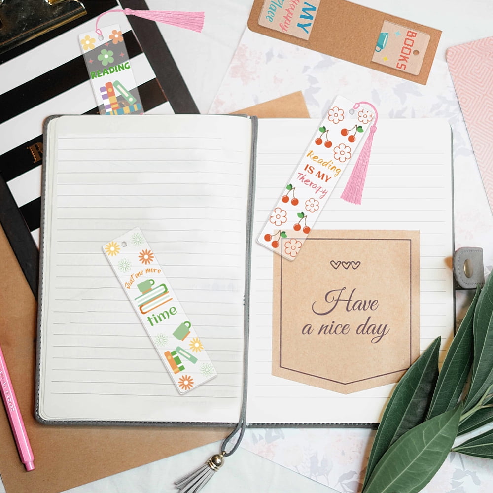 DIY Mixed Pattern Paper Bookmarks Making Kits with Plastic Stickers Acrylic Bookmark Polyester Tassel Mixed Color 120x30mm DIY