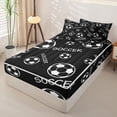 thumbnail image 2 of Castle Fairy Black Soccer Text Print Zipper Twin Comforter Sets with Fitted Sheet and 2 Pillowcases, Minimalist Sport Ball Zipper Bedding Set,4-Piece,Black Reversible, 2 of 6