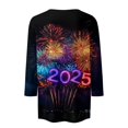 thumbnail image 5 of Long Sleeve Shirts for Women New Years Outfits Women Women's Casual 3/4 Sleeve Round Neck 2025 New Year Printed Graphic Plus Size Tops Dark Blue, 5 of 5
