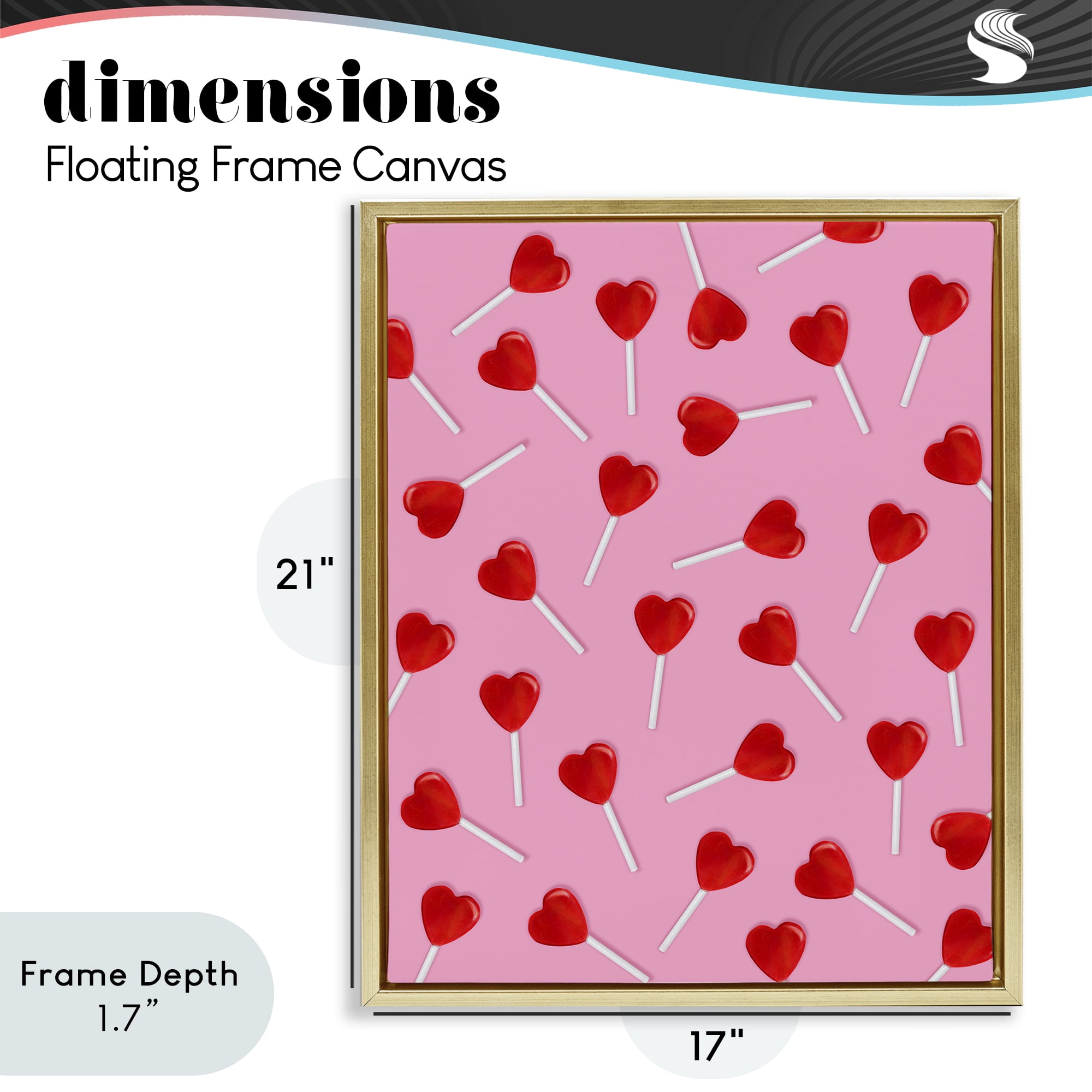 Stupell Industries Heart Lollipop Pattern Gold Framed Floater Canvas Wall Art, design by LISH Creative