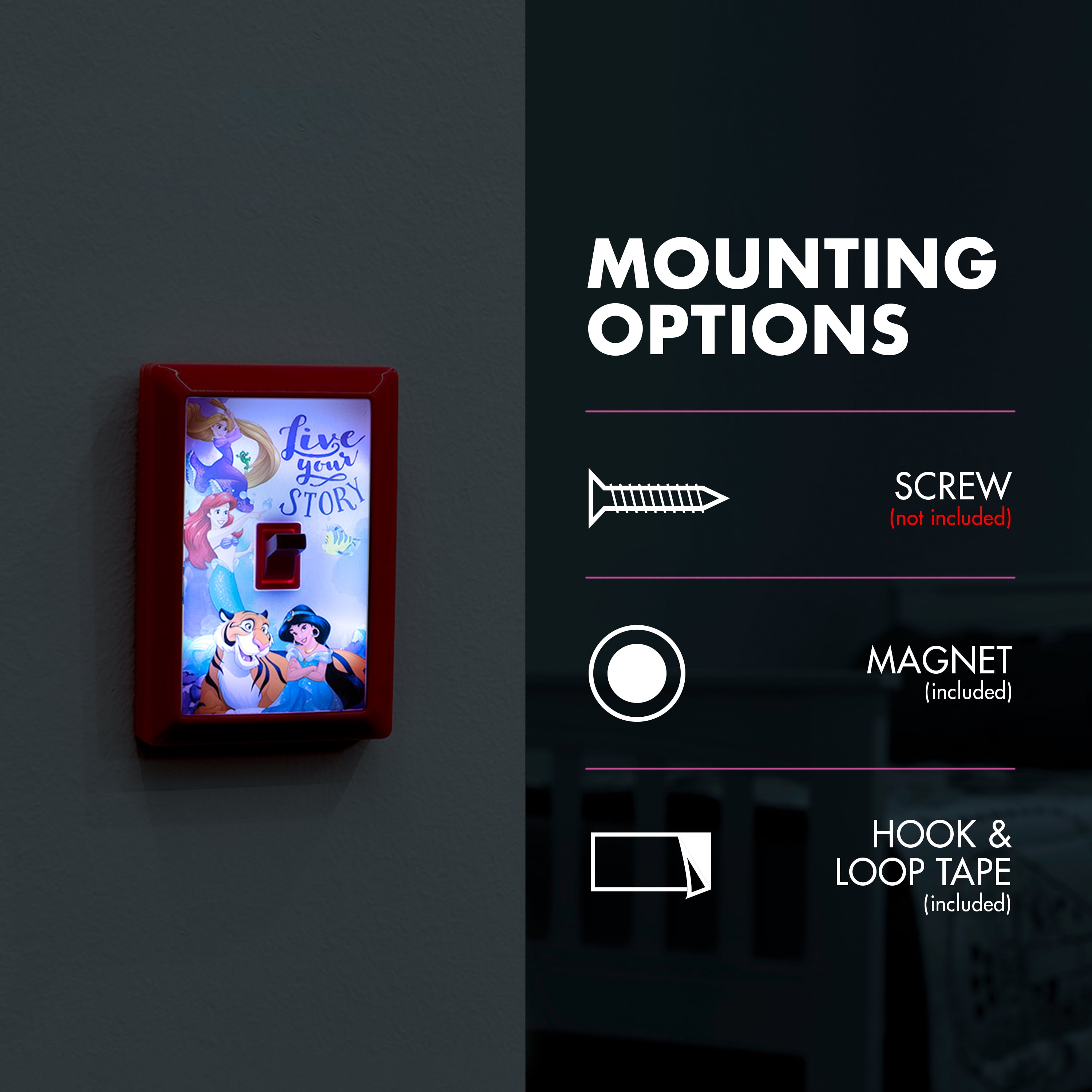 Disney Princes LED Night Light Wall Switch, Battery Powered, 44487
