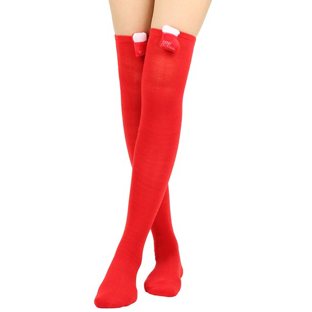 Calcetines altos hasta el muslo para mujer, bota de árbol de felpa, medias de rayas navideñas