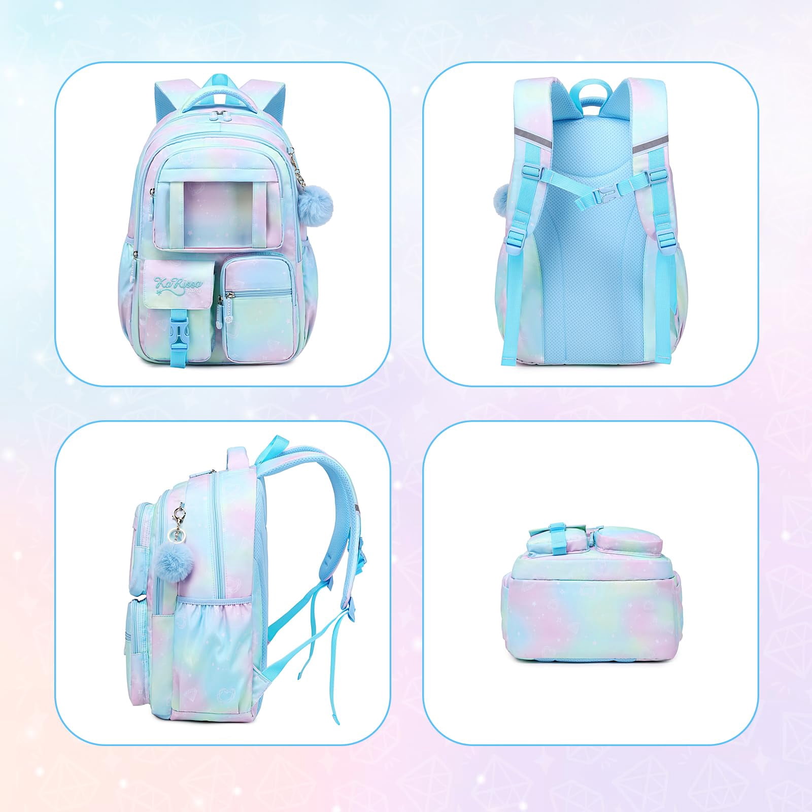 Soda Candy Backpacks for Girls Kawaii Ita Kids Backpack Water Resistant Lightweigt Students Bookbag for Elementary Primary Middle School, Blue