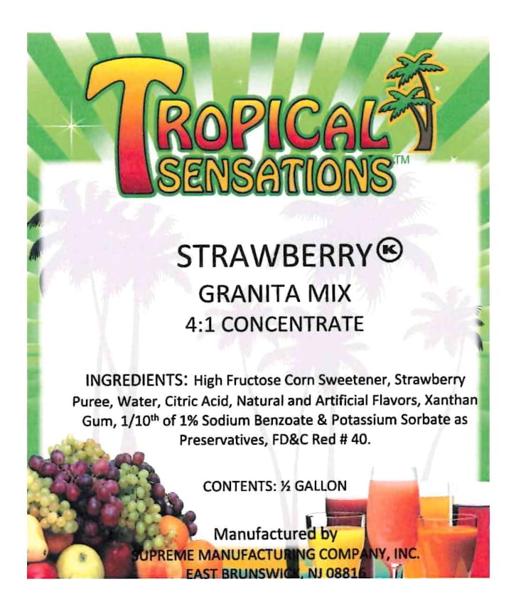 Tropical Sensations Strawberry Granita Slushie Mix – 64 oz Bottle – Non-Alcoholic Frozen Drink Mix for Slush Machines