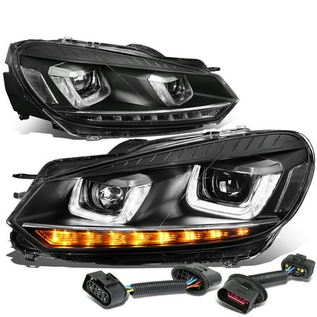 For 2010 to 2014 VW Golf / GTI LED DRL Halo Ring+Sequential Turn Signal Projector Headlight Black Housing Headlamp 11 12 13 11 12