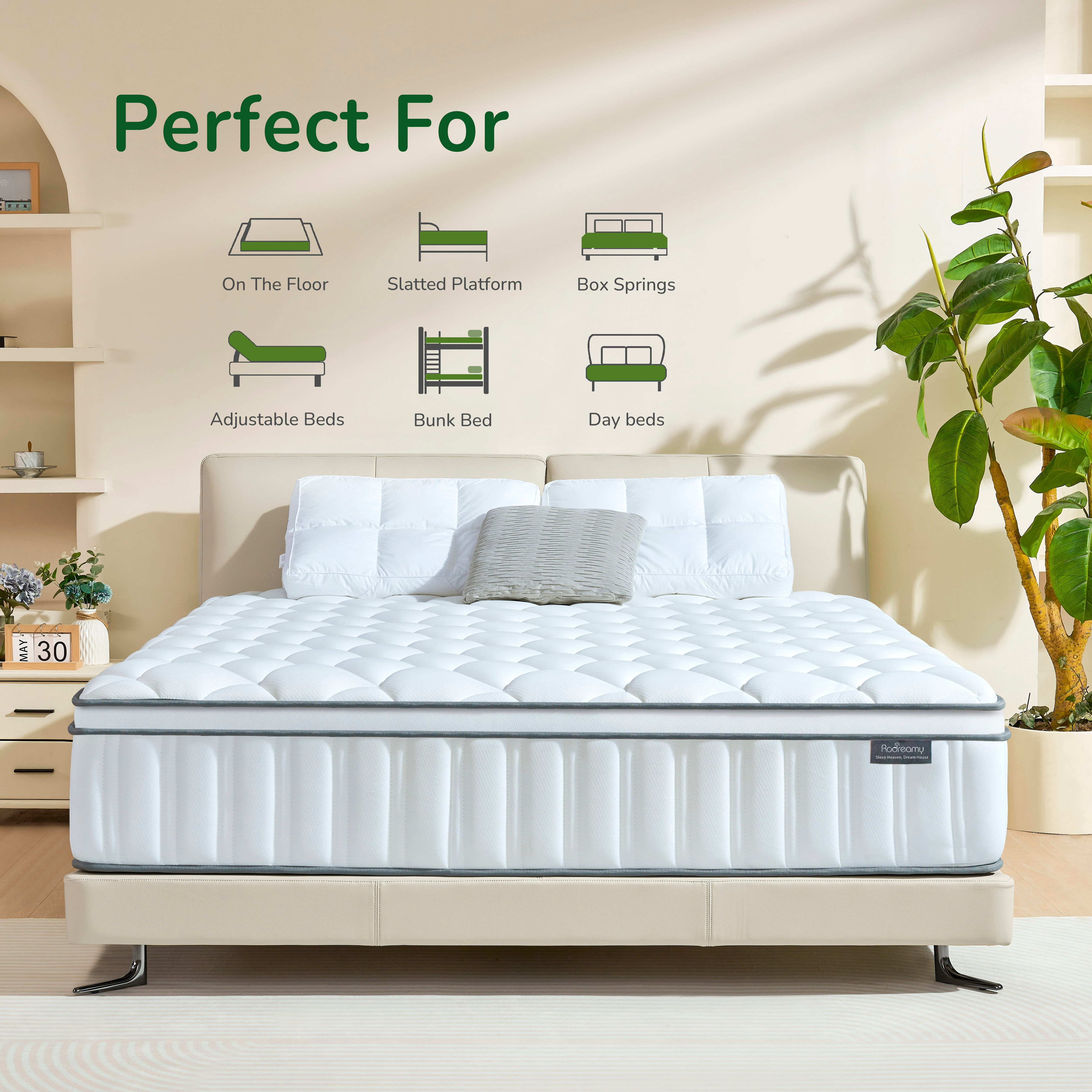 RODREAMY 12 inch Full Mattress, Hybrid Mattress in a Box, Medium Firm, Pressure Relief & Motion Isolation, Breathable & CertiPUR-US