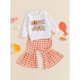 thumbnail image 4 of Toddler Baby Girl Thanksgiving Outfits 6 12 18 24 Months 2T 3T 4T Letter Turkey Print Crew Neck Long Sleeve Sweatshirts and Plaid Flare Pants 2Pcs Clothes Set, 4 of 9