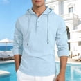 thumbnail image 2 of Men's Cotton Linen Hooded Henley Shirt, Casual Loose Fit Adjustable Drawstring Long Sleeve Tops for Men, Spring Fall Daily Wear Shirts S-3XL, 2 of 8