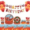 113 PCS Firefighter Birthday Tableware Fire Truck Birthday Party Dinner Plates and Napkins Firefighter Birthday Party Decorations Fire Theme Family Party Decoration (set10)