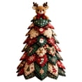thumbnail image 3 of Quilted Fabric Christmas Tree Decoration, Patchwork Tabletop Xmas Tree with Character Topper, Light-Up & Non-Lit Holiday Centerpiece for Mantel, 3 of 7