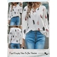 thumbnail image 3 of Hibeli Smocked Tops for Women Long Sleeve Casual V Neck Chiffon Blouses Feather Print Flowy Shirts, 3 of 7