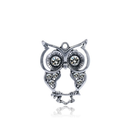 Eyed Owl Pendant - Large Eyes Owl Antique Silver-Plated Pendant With Clear Preciosa Czech Crystal 35.7x29mm pack Of 2pcs