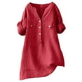 thumbnail image 3 of Women's Short Sleeve T-shirt Women'S Relaxed Fit Linen Shirt - Button Down Casual Blouse,Red Women's Short sleeve T-shirt 2XL, 3 of 7