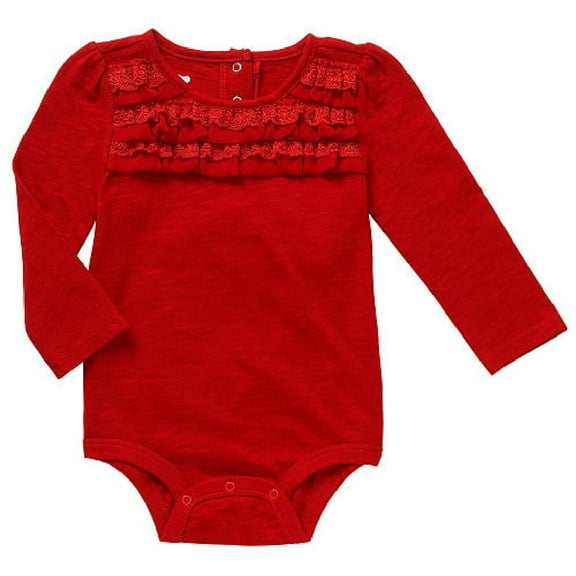 Baby Girls Long Sleeve Ruffle Accent Bodysuit Dress Up Outfit (Newborn)