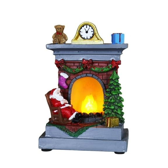 Resin Christmas Village Accessories, Battery Operated Lighted LED Christmas Village Figurines Decoration