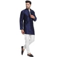 thumbnail image 5 of SKAVIJ Men Art Silk Cross Cut Ethnic Kurta Pajama Set Traditional Indian Clothing Medium, Blue, 5 of 6
