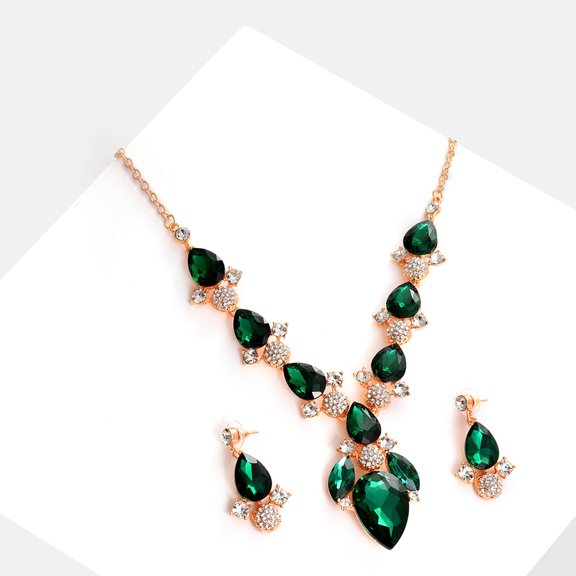 SOHI Gold-Plated Green White Stone Studded Jewellery Set