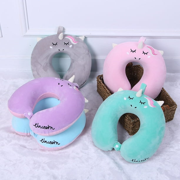 Almohada de viaje para ninos almohada de viaje de espuma viscoelastica de unicornio con broche almohada de apoyo para el cuello de la cabeza del vuelo del avion en forma de U