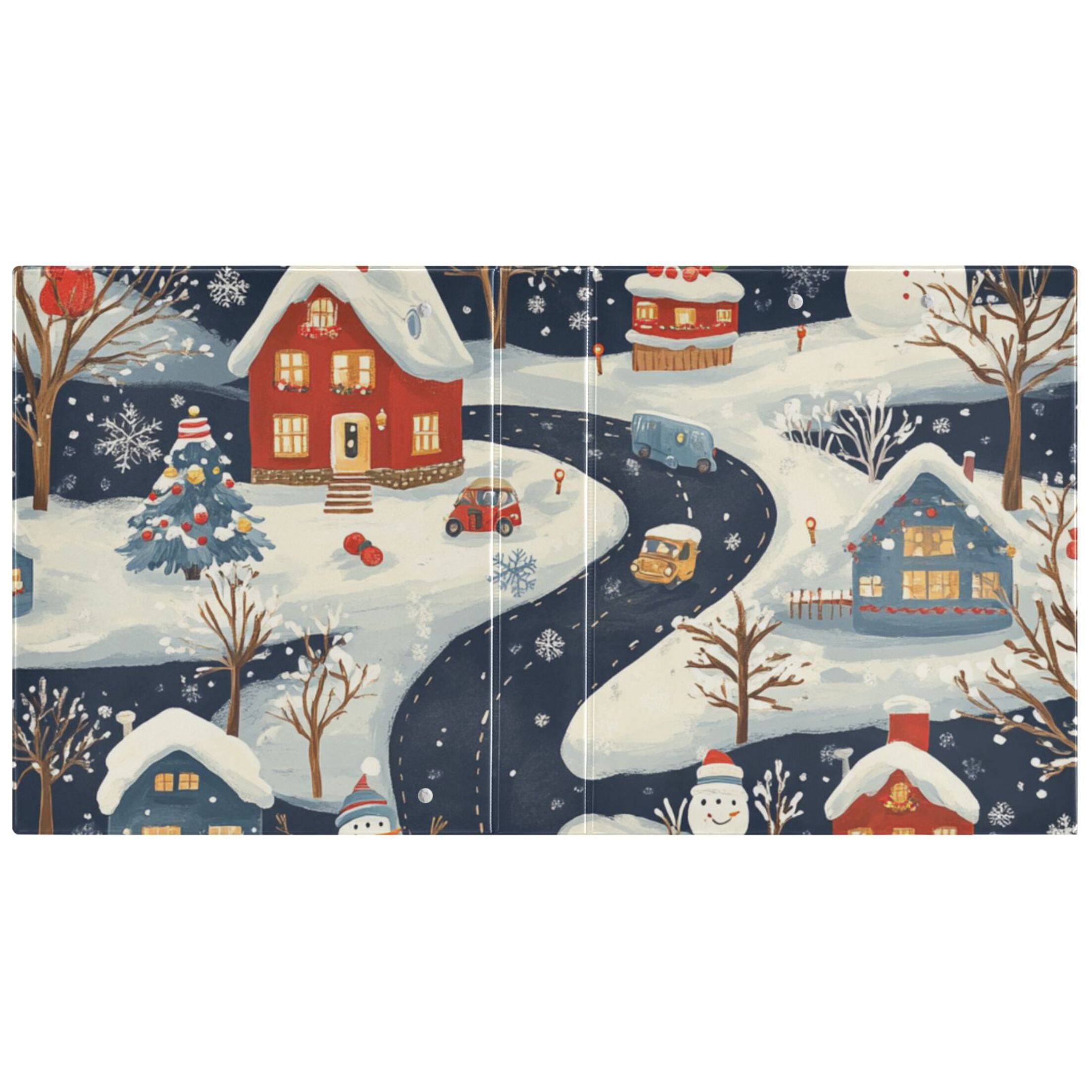 Houses Snowman Cars 3 Ring Binders 1.5 inch Hardcover File Folders with Interior Pockets A4 Size Organizer for School Office Hospital
