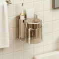 thumbnail image 4 of Linnome Toothbrush Rack and Mouthwash Cup No Drill Shelf Toothbrush and Cup Rack Bathroom Toothbrush Rack Wall Mounted 4.5x3.9x3.7 Inch Coffee, 4 of 6