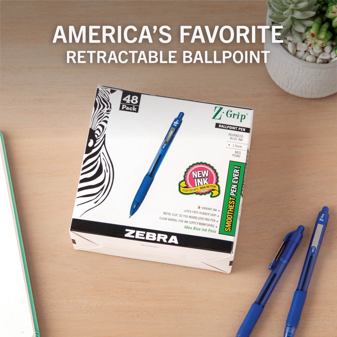 Z-Grip Retractable Ballpoint Pens, 48 / Pack ZEB22248