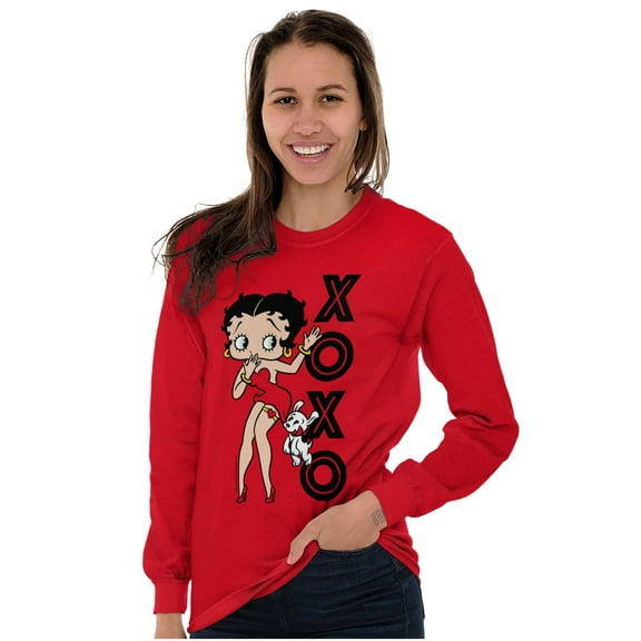Retro Betty Boop XOXO Puppy Love Women Plus Size Long Sleeve Tee Brisco Brands 2X
